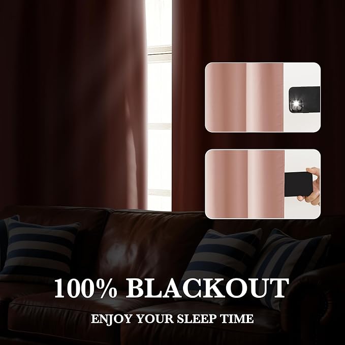 RYB HOME 100% Blackout Short Curtains for Small Window, Thermal Insulated Total Room Darkening Noise Reducing Curtains for Kitchen Bathroom Basement, 52 inches Wide by 36 inches Long, Peach Pink