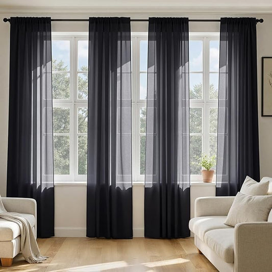 MIULEE Black Sheer Curtains 102 Inches Long 4 Panels Set, Light Filtering Rod Pocket Drapes for Living Room and Bedroom, Airy Soft Breathable Voile Window Treatments, 42W x 102 Inches