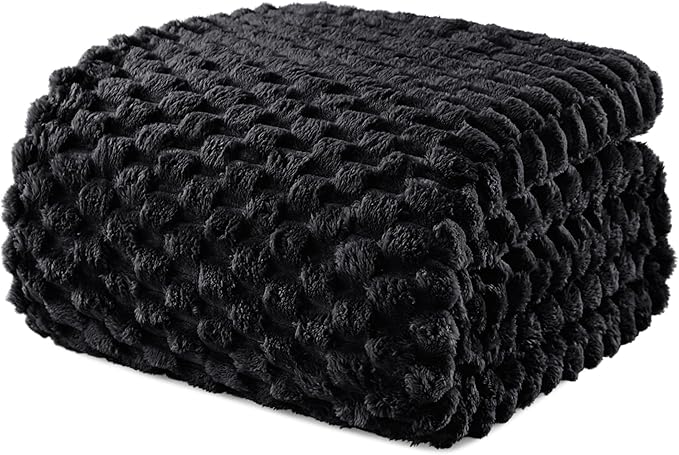 Exclusivo Mezcla Fleece Twin Blanket for Bed, Extra Large Fuzzy Black Bed Blankets, Soft Cozy Plush Sofa Throws for All Seasons, 90x66 Inches