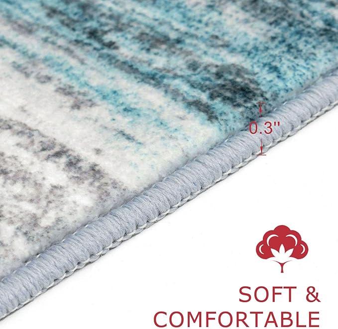 KOZYFLY Runner Rug 3x8 Modern Ombre Runners for Hallways, Washable Rugs for Bedroom Non-Slip Soft Stain Resistant Striped, Print Blue Abstract Carpet for Living/Laundry/Kid Room