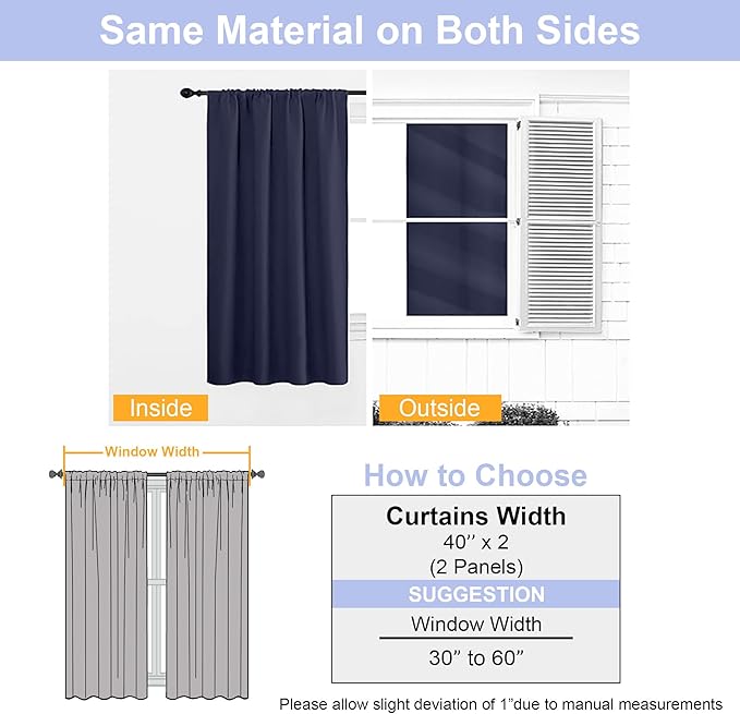 Simplebrand Ava Navy Blue Blackout Curtains for Bedroom 96 Inches Long 2 Panels, Solid Thermal Insulated, Energy Saving Living Room Window Treatment Curtains Blackout Drapes, W40 x L96 Inch, Navy Blue