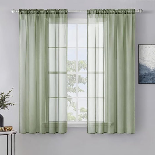 MIULEE 2 Panels Sage Green Sheer Window Curtains Elegant Window Voile Panels/Drapes/Treatment for Bedroom Living Room (54X54 Inches)