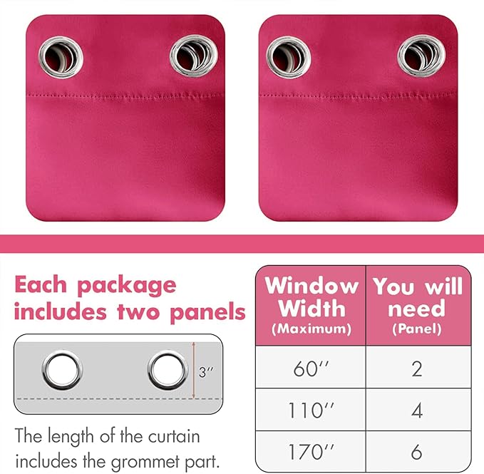 MIULEE Blackout Room Darkening Curtains Thermal Insulated Drapes Solid Window Treatment Set Grommet Top Light Blocking Curtain for Living Room/Bedroom 2 Panels 42 x 63 inch Hot Pink