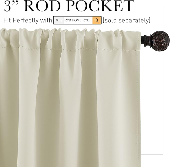 RYB HOME Privacy Bathroom Window Curtains, Short Thermal Insulated Heat Blocking Privacy Rod Pocket Half Window Curtain Tiers for Nursery Bedroom, Width 42 by Length 30, Beige, 2 Panels