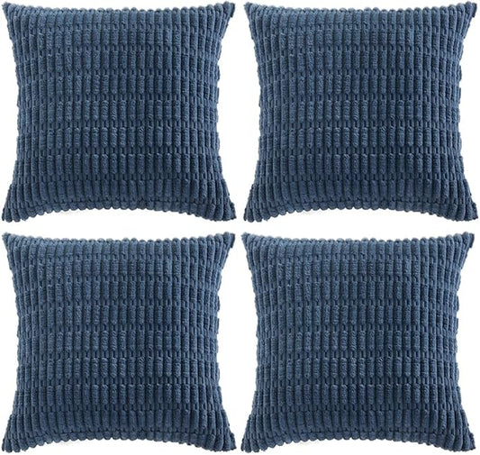 Fancy Homi 4 Packs Dusty Blue Decorative Throw Pillow Covers 26x26 Inch for Living Room Couch Bed Sofa, Rustic Farmhouse Boho Home Decor, Soft Plush Striped Corduroy Square Cushion Case 66x66 cm