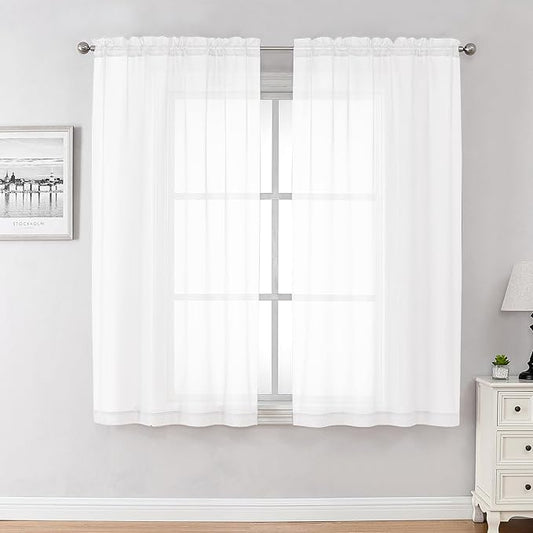 Chyhomenyc White Sheer Curtains 63 Inches Long 2 Panels, Light Filtering Bright Lightweight Curtains for Living Room, Soft Gentle Voile Rod Pocket Bedroom Window Drapes, 59Wx63L Inch, 2PCS