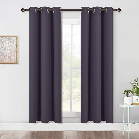 NICETOWN Bedroom Blackout Draperies Panels, 2 Panels, 42 x 72 Inch, Greyish Purple, Three Pass Microfiber Noise Reducing Thermal Insulated Solid Ring Top Window Curtains