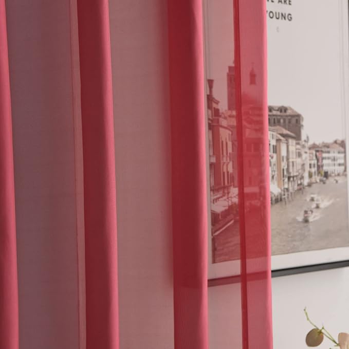 SpaceDresser Basic Rod Pocket Sheer Voile Window Curtain Panels Burgundy 1 Pair 2 Panels 52 Width 90 Inch Long for Kitchen Bedroom Children Living Room Yard(Burgundy,52 W x 90 L)