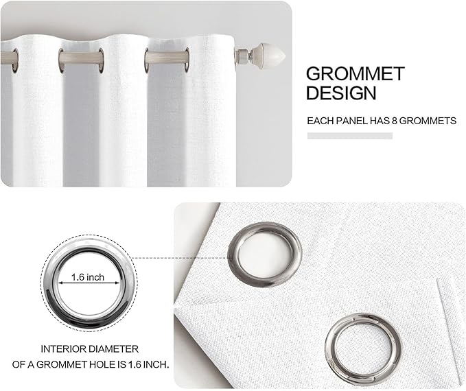 MIULEE 100% Blackout Linen Textured Curtains for Bedroom Solid Thermal Insulated Bright White Grommet Room Darkening Curtains & Drapes Luxury Decor for Living Room Nursery 52 x 96 Inch (2 Panels)