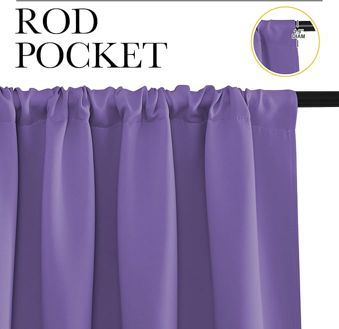 NICETOWN Kitchen Curtains, Short Blackout Drapes, Lilac Purple, 42" Wide by 54" Long, 2 PCs, Thermal Insulated Blackout Curtain Panels for Kids Room, Play Room