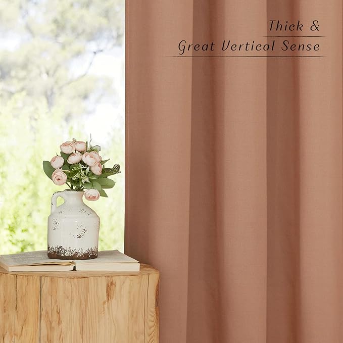 NICETOWN Terracotta Linen Doorway Curtains 80 inches Long, Grommet Thick Linen Weave Semi Sheer Window Treatments Privacy Assured with Light Filtering for Bedroom/Side Door, W34 x L80