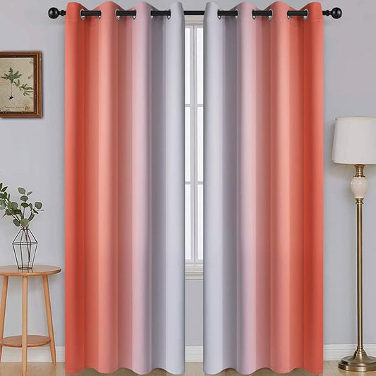 SimpleHome Ombre Room Darkening Curtains for Living Room, Light Blocking Gradient Coral to Greyish White Thermal Insulated Grommet Window Curtains/Drapes for Bedroom, 2 Panels, 52x84 inches Length