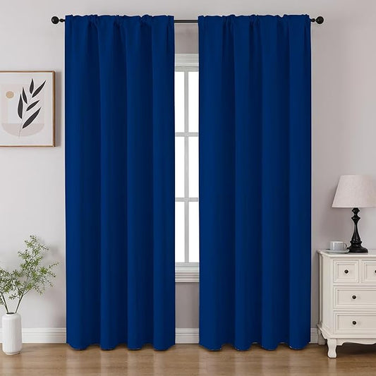 CUCRAF Royal Blue Blackout Curtains 96 inch Length 2 Panels Set, Rod Pocket Room Darkening Drapes for Bedroom Living Room, Insulated Thermal Light Blocking Window Curtain (W52 x L96 Inch)