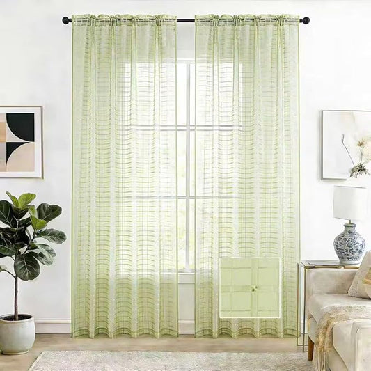 SpaceDresser Check Sheer Curtains 84 Inches 2 Panels Set, Rod Pocket Plaid Window Curtain for Living Room, Sage Green Semi Sheer Drapes for Kitchen Bedroom Children Room Yard（Sage Green, 52W x 84L）