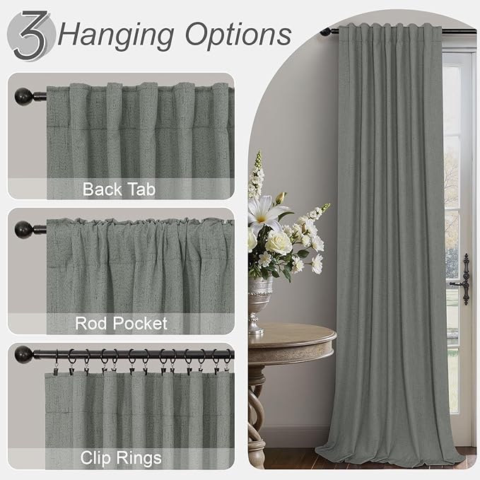 Dark Grey Thermal Curtains 54 Inch Length for Bedroom Thick Linen Textured Dining Room Darkening Blackout Insulated Insulating Sound Proof Window Curtains for Kitchen Back Door Bathroom Charcoal Gray