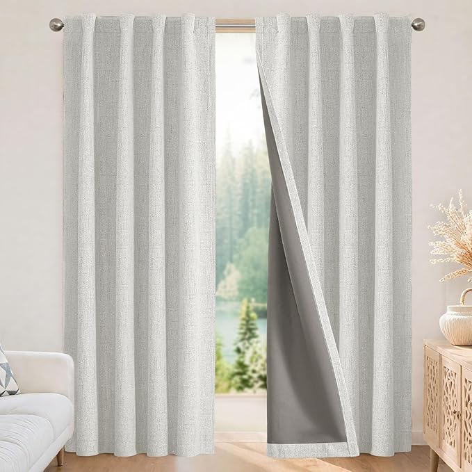 Joydeco Blackout Curtains for Bedroom - 100% Light Blocking 2 Panels Set White Drapes 42" W x 84" L, Thermal Insulated Room Darkening Curtains, Linen Textured for Living Room, Rod Pocket & Back Tabs