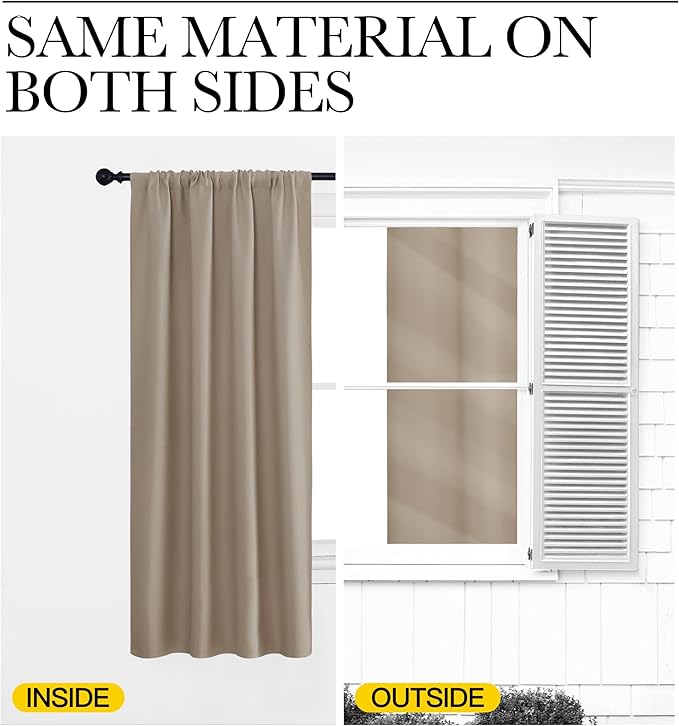NICETOWN Blackout Curtains for Living Curtains, Taupe, 2 Panels, 52 by 95, Room Darkening Window Curtain Panels, Easy-Care Solid Thermal Insulated Draperies/Drapes for Daughter Room