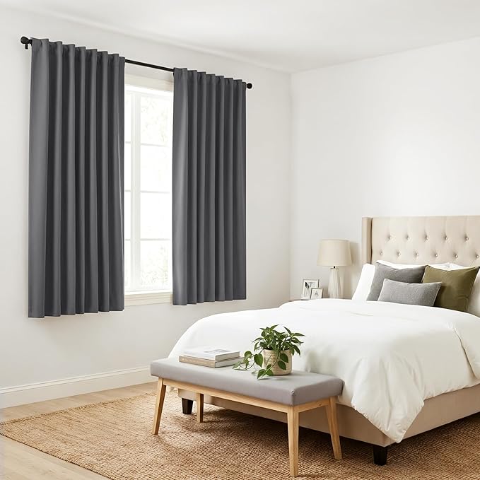 PONY DANCE Short Length Curtains for Kitchen, Solid Window Curtain Tiers for Bathroom Energy Saving Privacy Shade for RV Camper, 34x54 Inch, Grey, 2 Panels