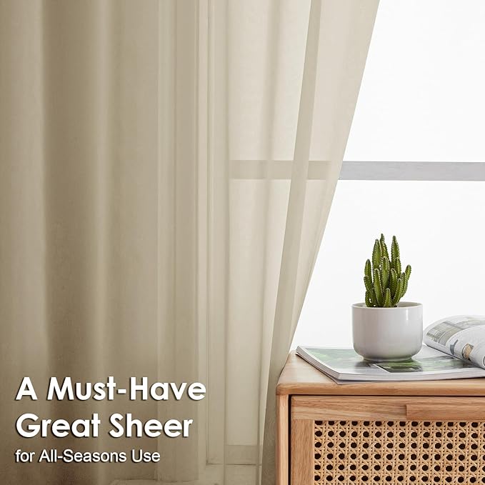 OVZME Tapue Sheer Curtains 78 Inches Long 2 Panels - Soft Light Filtering Window Sheer Panels for Living Room/Bedroom, Top Dual Rod Pocket, 1 Pair, Each 42Wx78L Inches
