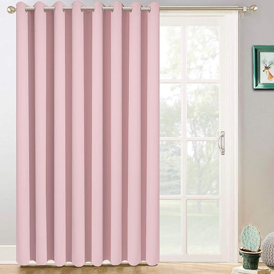 Yakamok Extra Wide Blackout Curtain for Sliding Glass Door, Grommet Thermal Insulated Room Divider Curtain 100W x 84L inch, Room Darkening Patio Curtain,8.3ft Wide x 7ft Tall, 1 Panel,Pink