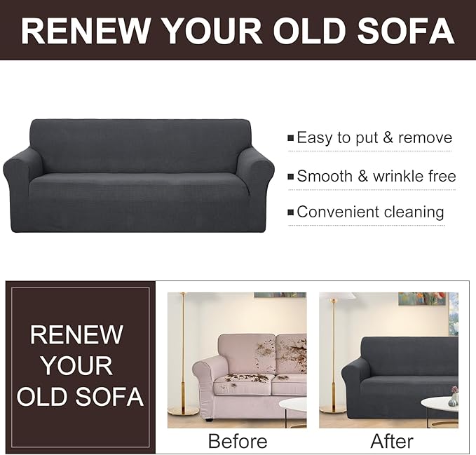 U-NICE HOME Stretch Couch Cover Sofa Cover Sofa Slipcover Furniture Protector for 4 Cushion Couch Sofa Pet Friendly(Oversized Sofa, Dark Grey)