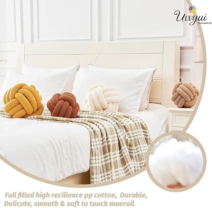 Uvvyui Knot Pillow Ball, Soft Home Decorative Pillows, Round Throw Pillow, Handmade Knotted Plush Pillow, Round Boucle Pillow Cushion (Medium (Pack of 1) Cream)
