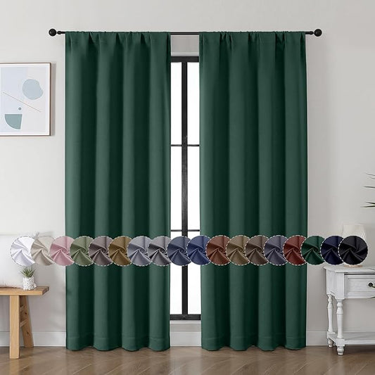Simplebrand Ava Ever Green Blackout Curtains for Bedroom, 72 Inch Length, 2 Panels Set, Thermal Insulated, Rod Pocket, Window Curtains for Patio, French Door, W40 x L72 Inch