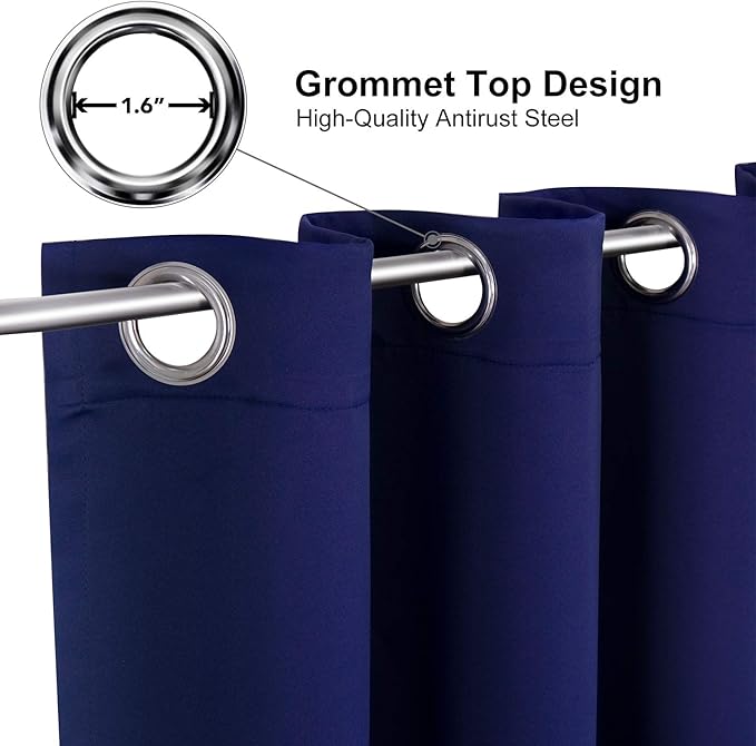ChrisDowa Blackout Curtains 108 Inches Long 2 Panels Set for Living Room, Grommet Thermal Insulated Room Darkening Curtains for Bedroom (Navy Blue, 52 x 108 Inch)