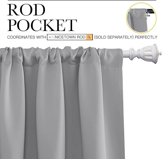NICETOWN Short Curtains for Small Window - Home Decoration Thermal Insulated Rod Pocket Blackout Blinds & Drapes for Small Windows (Silver Grey, 2 Panels, W34 x L54 -Inch)