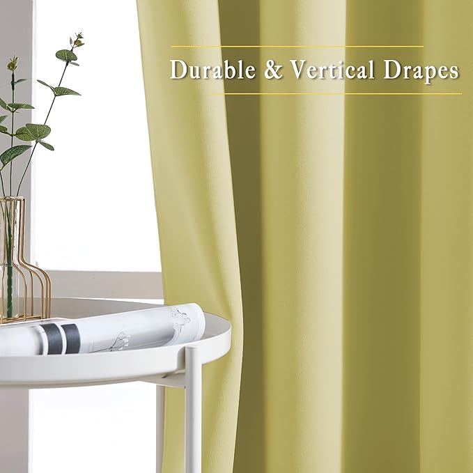 NICETOWN Room Darkening Paler Yellow Curtains & Drapes for Living Room - Thermal Insulated Solid Grommet Sound Reducing Room Darkening Window Treatments for Bedroom/French Door (2 Panels, W66 x L84)
