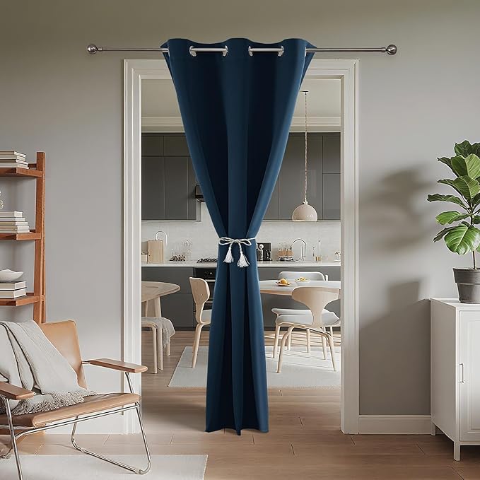 Joydeco Blackout Door Curtain for Doorway Privacy 72 Inches Long, Grommet Closet Curtain for Open Closet, Room Divider for Bedroom Living Room (Navy Blue, 52Wx72L, 1 Panel)