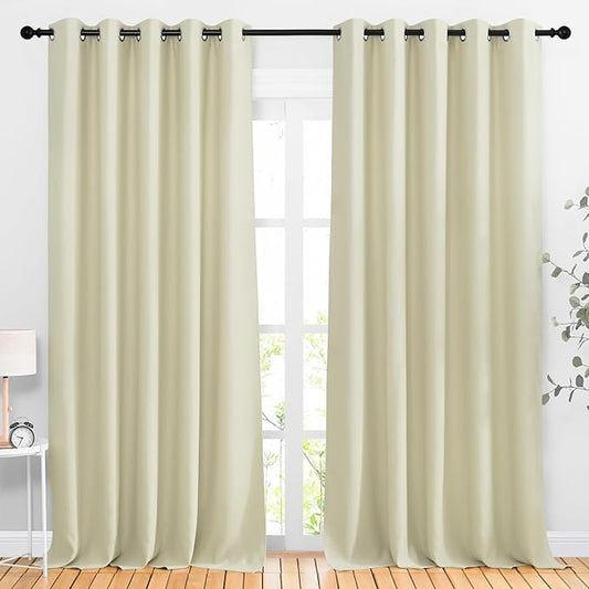 NICETOWN Room Darkening Curtains Extra Long 110 Inches, Grommet Thermal Insulated Weighted Window Treatments for Living Room/Farmhouse, W66 x L110, Beige, 2 Panels