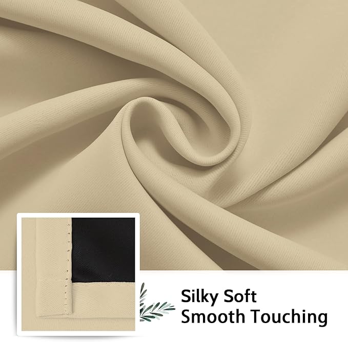 SimpleHome 100% Blackout Curtains for Bedroom,Thermal Insulated Beige Grommet Window Drapes Room Darkening Curtains for Living Room with Black Back,38 x 63 Inch,2 Panels