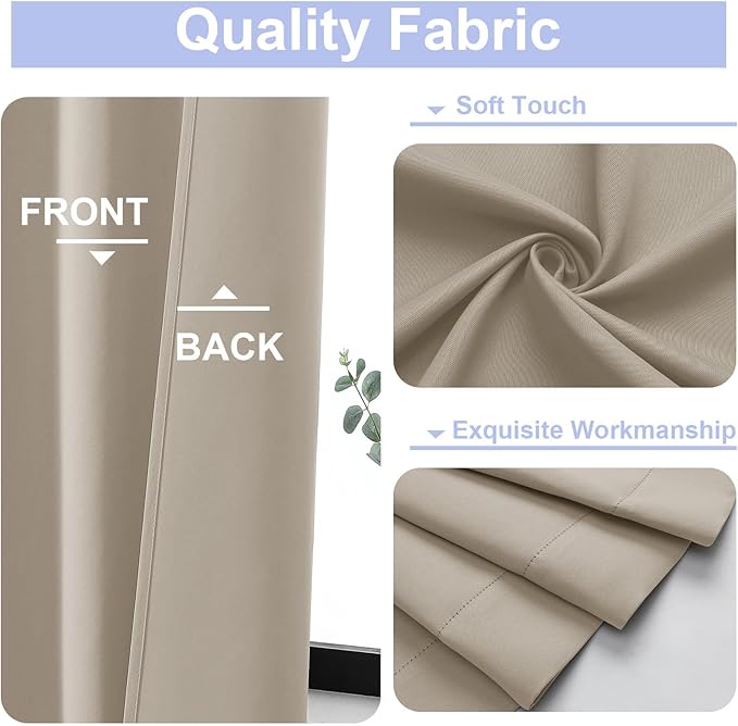 Simplebrand Ava Biscotti Beige Short 36 Inches Blackout Curtain 2 Panels Set, Half Window Rod Pocket Privacy Curtain Tiers for Kitchen, Curtains Blackout for Bathroom Shades, W40 x L36 Inch
