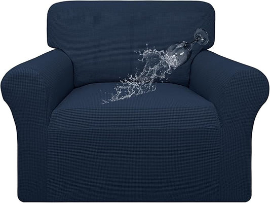 Easy-Going 100% Waterproof Chair Couch Cover, Dual Waterproof Sofa Cover, Stretch Jacquard Sofa Slipcover, Leakproof Furniture Protector for Kids, Pets, Dog and Cat (Chair, Dark Blue)