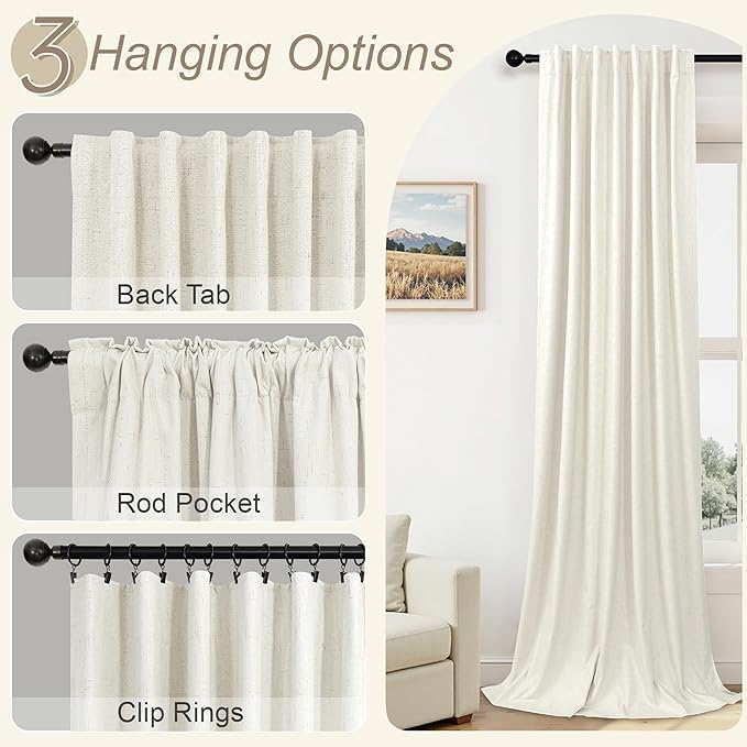 Pitalk Natural Cream Linen Blackout Curtains 64 Inch Length 2 Panels for Bedroom Living Room Black Out Linen Textured Window Drape Privacy Decorative Back Tab Rod Pocket Burlap Look Decor 42 x 64 Long