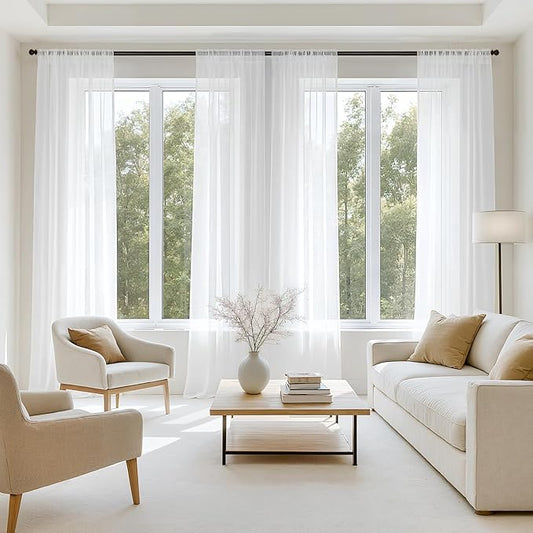 MIULEE White Sheer Curtains 102 Inches Long 4 Panels Set, Light Filtering Rod Pocket Drapes for Living Room and Bedroom, Airy Soft Breathable Voile Window Treatments, 42W x 102 Inches