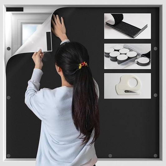 BKSAI 100% Blackout Window Cover, Portable Magnetic Black Out Curtains for Window, Black Out Shades No Drill Cuttable Blackout Blinds for Bedroom, RV, Nursery, Media Room, 79x57 inch, 2Pack