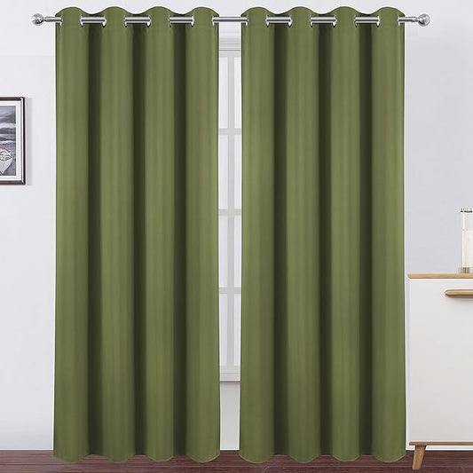 LEMOMO Blackout Curtains 66 x 95 inch/Olive Green Curtains Set of 2 Panels/Thermal Insulated Room Darkening Bedroom Curtains