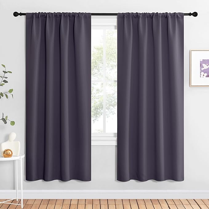 NICETOWN Blackout Curtains for Living Curtains, Greyish Purple, 1 Pair, 34-inch W x 72-inch L, Home Decorations Thermal Insulated Solid Pole Top Blackout Drapes for Living Room