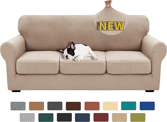 XINEAGE 2026 New 4 Pieces Couch Covers for 3 Cushion Couch Super Stretch Thick Soft Sofa Cover Anti Slip Sofa Slipcover Dogs Cats Furniture Protector (Khaki, 71"-91")