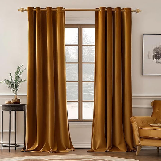 MIULEE Velvet Curtains Golden Brown Elegant Grommet Curtains Thermal Insulated Soundproof Room Darkening Curtains/Drapes for Classical Living Room Bedroom Decor 52 x 72 Inch Set of 2