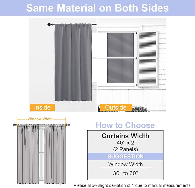 Simplebrand Ava Light Grey Blackout Curtains for Bedroom 90 Inches Long 2 Panels Set, Solid Privacy Energy Saving Living Room Window Treatment Curtains Blackout Drapes, W40 x L90 Inch, Light Grey