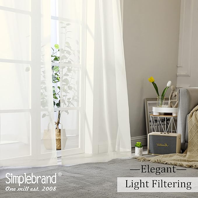 Simplebrand Ivory Sheer Curtains, 72" Length, 2 Panels Set - Light Filtering, Rod Pocket Window Curtains for Bedroom (Ivory, 59" W x 72" L)