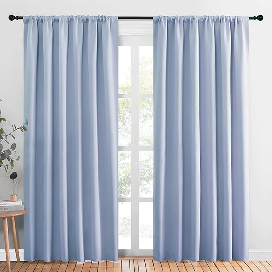 NICETOWN Living Room Curtains, Blackout Draperies, Vintage Blue, 1 Pair, 70 x 84-inch, Home Decorations Thermal Insulated Solid Rod Pocket Blackout Drapes for Cafe