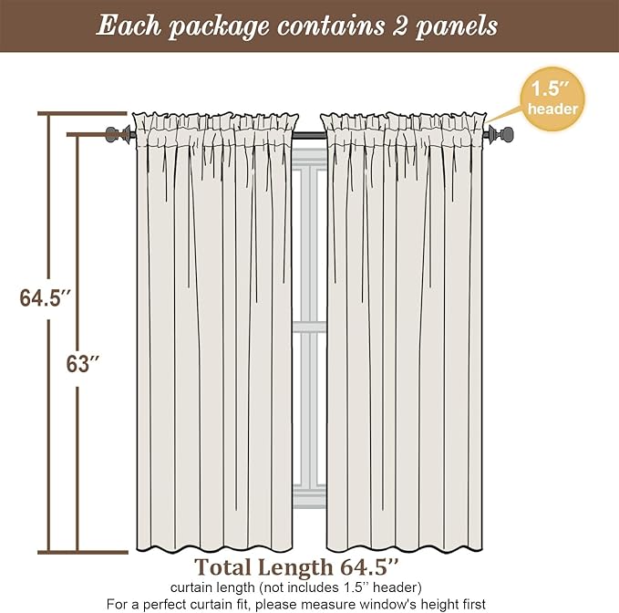 Chyhomenyc Gold Sheer Curtains 63 Inches Long 2 Panels, Light Filtering Bright Lightweight Curtains for Living Room, Soft Gentle Voile Rod Pocket Bedroom Window Drapes, 59Wx63L Inch, 2PCS