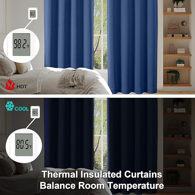 Simplebrand Ava Royal Blue Short 36 Inches Blackout Curtain 2 Panels Set, Half Window Rod Pocket Privacy Curtain Tiers for Kitchen, Curtains Blackout for Bathroom Shades, W40 x L36 Inch, Royal Blue