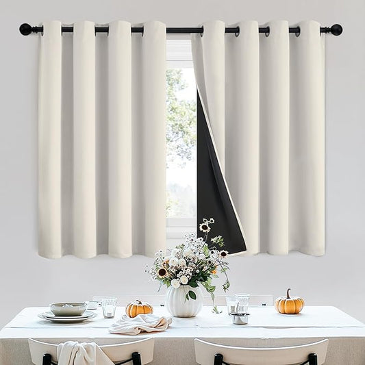 SimpleHome 100% Blackout Curtains for Bedroom,Thermal Insulated Cream Grommet Window Drapes Room Darkening Curtains for Living Room with Black Back,52 x 36 Inch,2 Panels