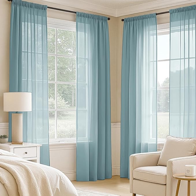MIULEE Dusty Blue Sheer Curtains 84 Inches Long, 4 Panels Set, Light Filtering Rod Pocket Voile Drapes for Living Room and Bedroom, Airy Soft Fabric Window Treatments, 42 x 84 Inches
