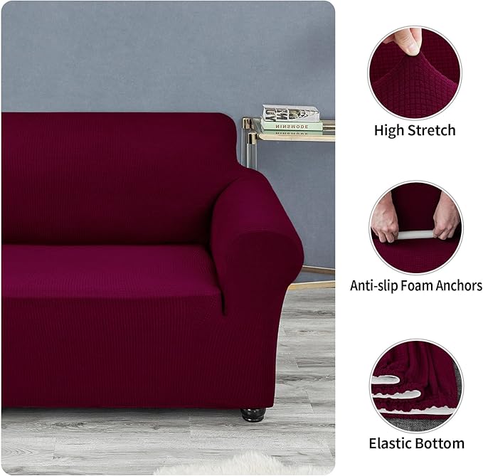 Joccun Stretch Chair Couch Cover,1-Piece Sofa Slipcover Spandex Jacquard Fabric Sofa Covers with Elastic Bottom,Washable Furniture Protector for Dogs,Cats,Kids(Armchair,Burgundy)